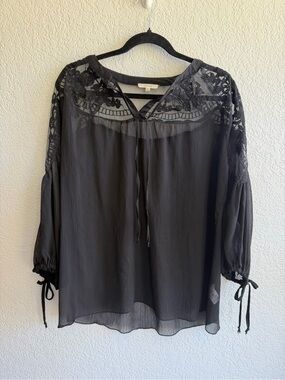 Maurices Black Lace-Yoke Peasant Blouse
